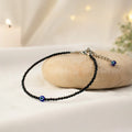 Black Tourmaline Anklet with Evil Eye