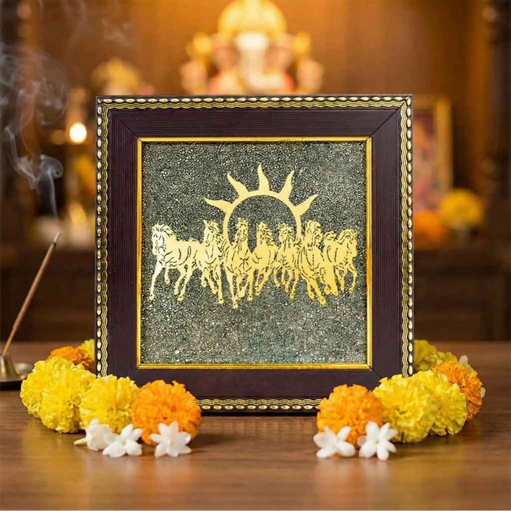 7 Horse On Raw Pyrite Frame