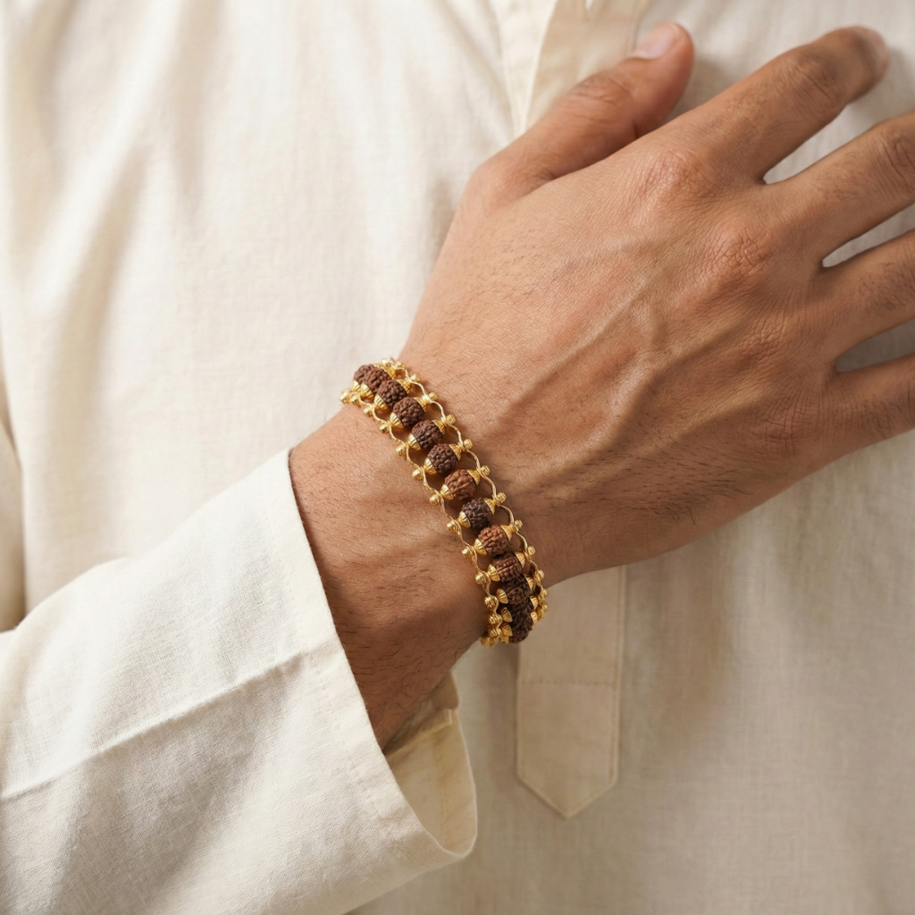 Gold Plated Rudraksha Bracelet