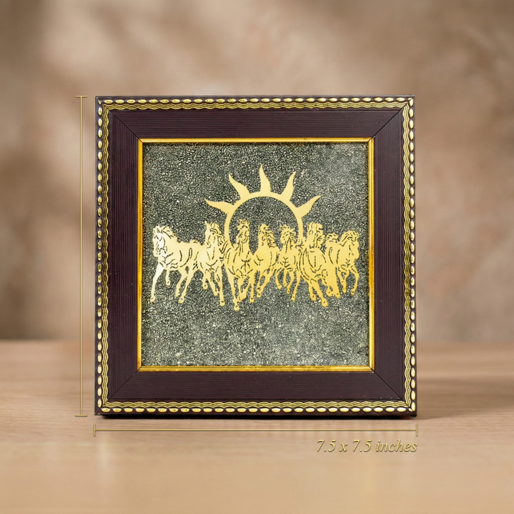 7 Horse On Raw Pyrite Frame