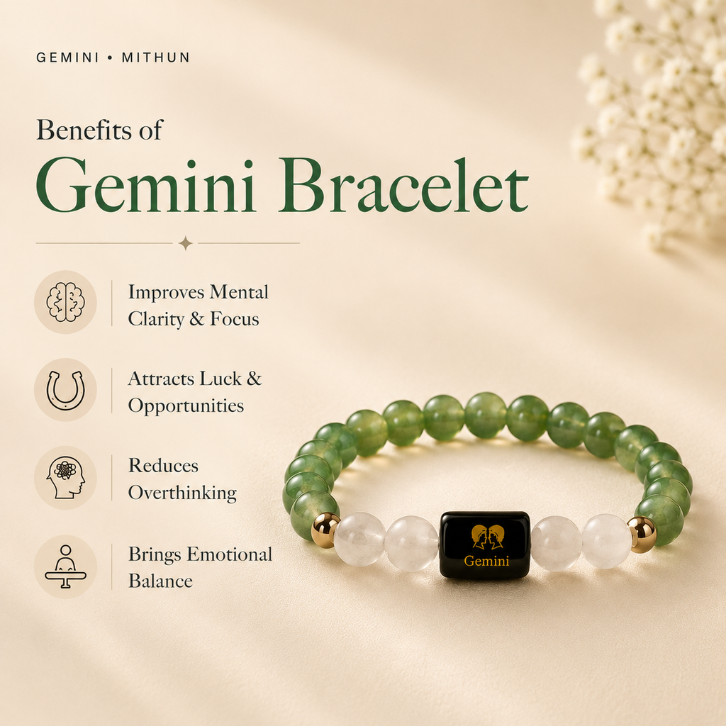 Gemini (मिथुन राशि) Zodiac Green Aventurine & Milky Quartz Bracelet