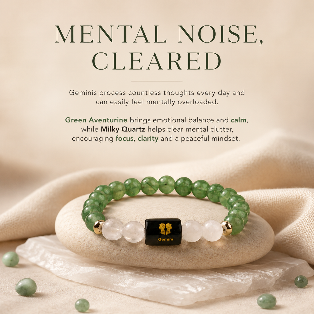 Gemini (मिथुन राशि) Zodiac Green Aventurine & Milky Quartz Bracelet